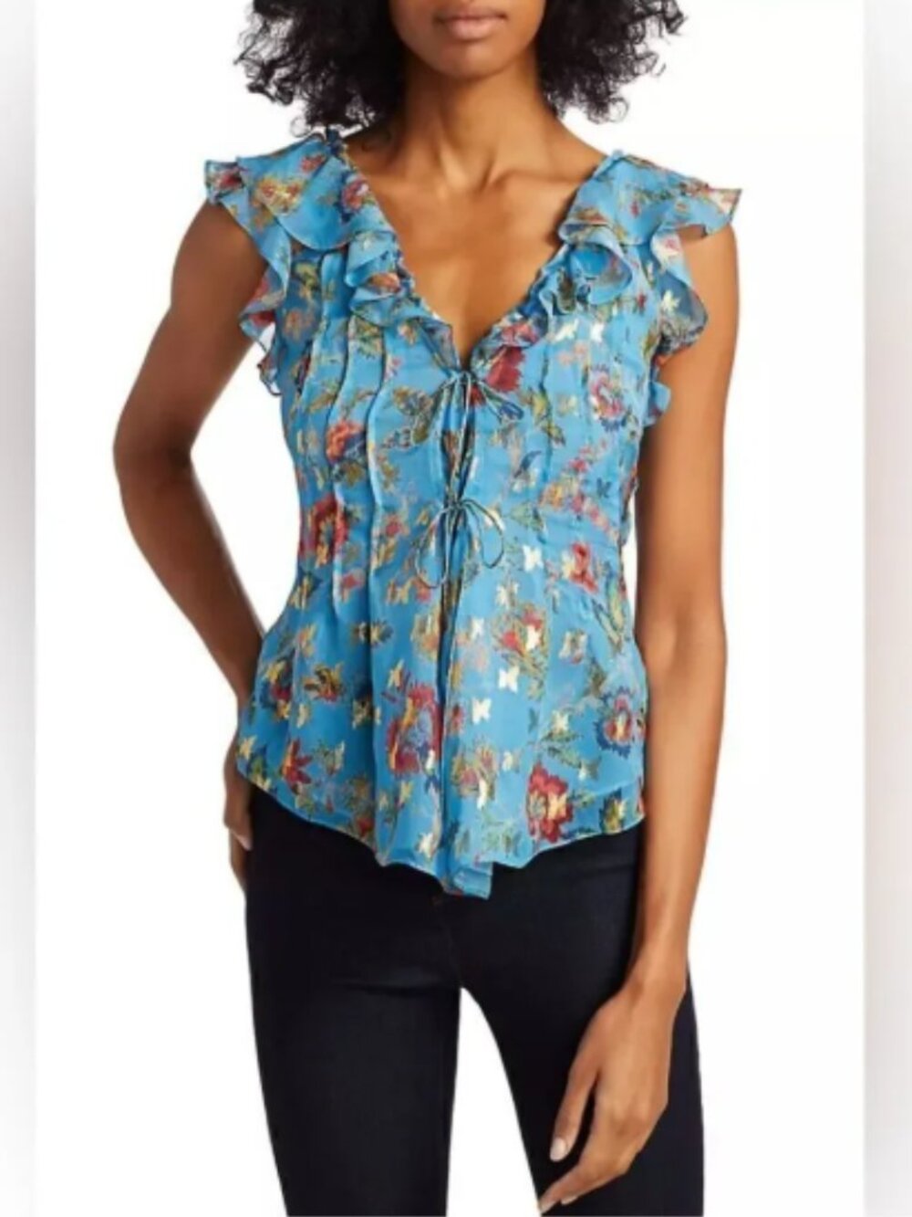 Derek Lam 10 Crosby Emilie Ruffled V-Neck Floral Print Blouse  Women's Size 4